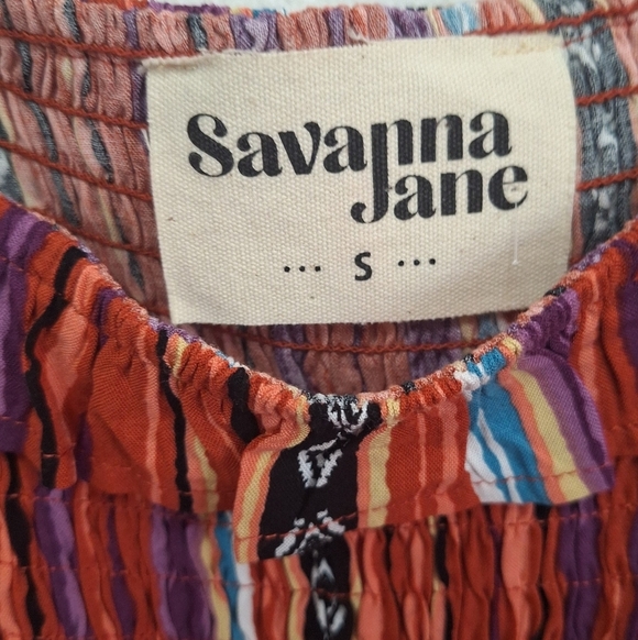 Savanna Jane Women's Smock Top Aztec Separe Striped Print Peplum Western Size S - Picture 5 of 6